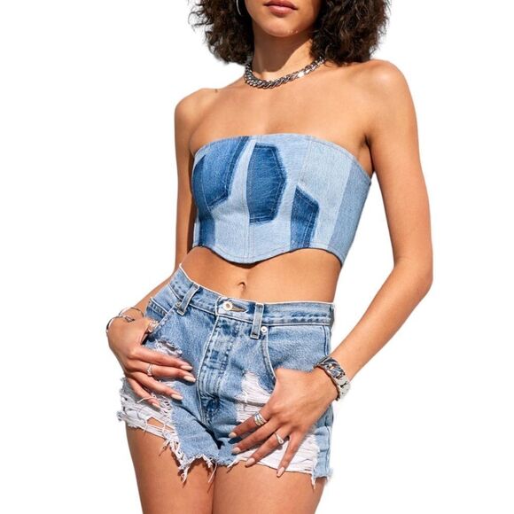 FURST OF A KIND VINTAGE DENIM CORSET TUBE TOP (O/S) - Picture 4 of 11